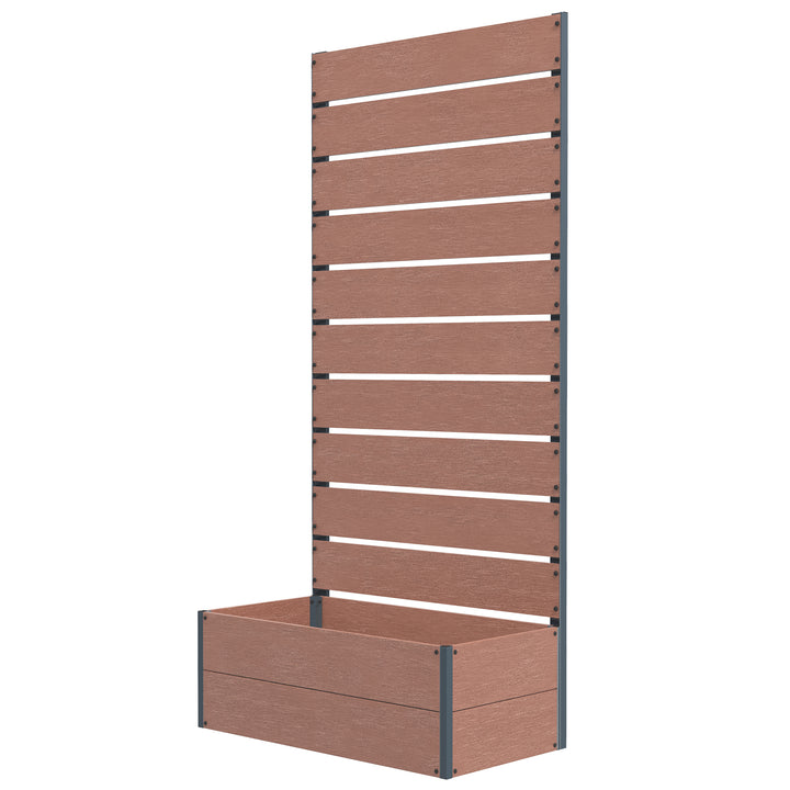 34 x 69.5cm Garden Planter Box, with Back Trellis, Brown