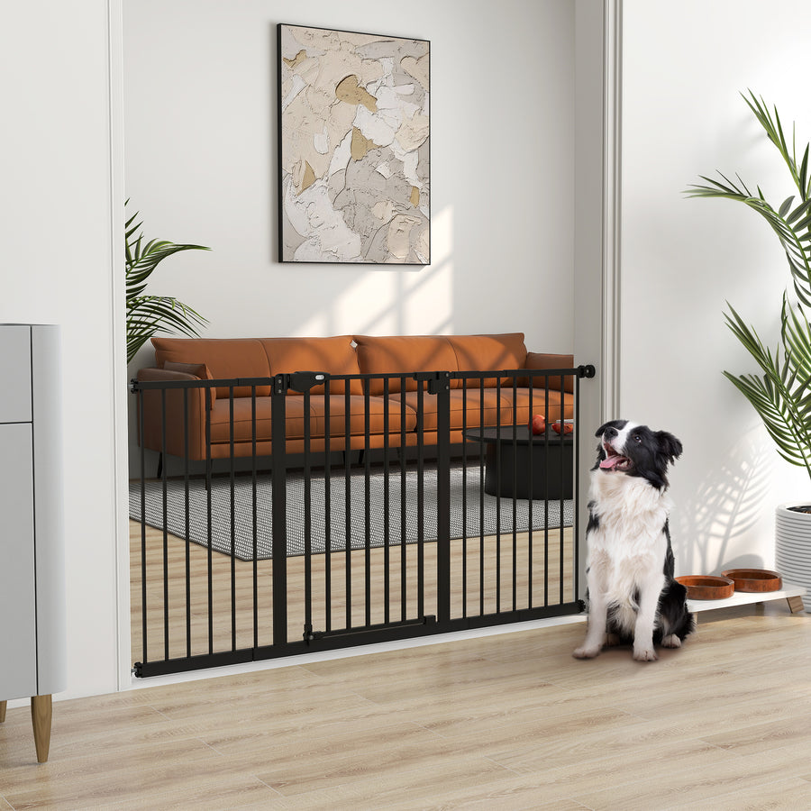 Adjustable Safety Gate w/ Three Extensions, Four Adjustable Screws, Black