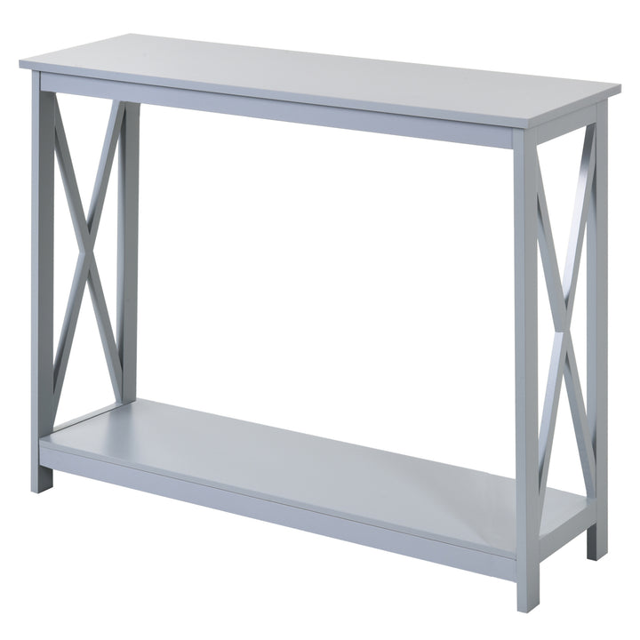 HOMCOM Console Table Hallway Desk w/Storage Shelf, X Design for Living Room Entryway, Grey | Aosom UK