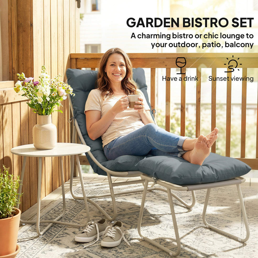 Bistro Set for Garden, 3 Piece Outdoor Table and Chair with Footstool 