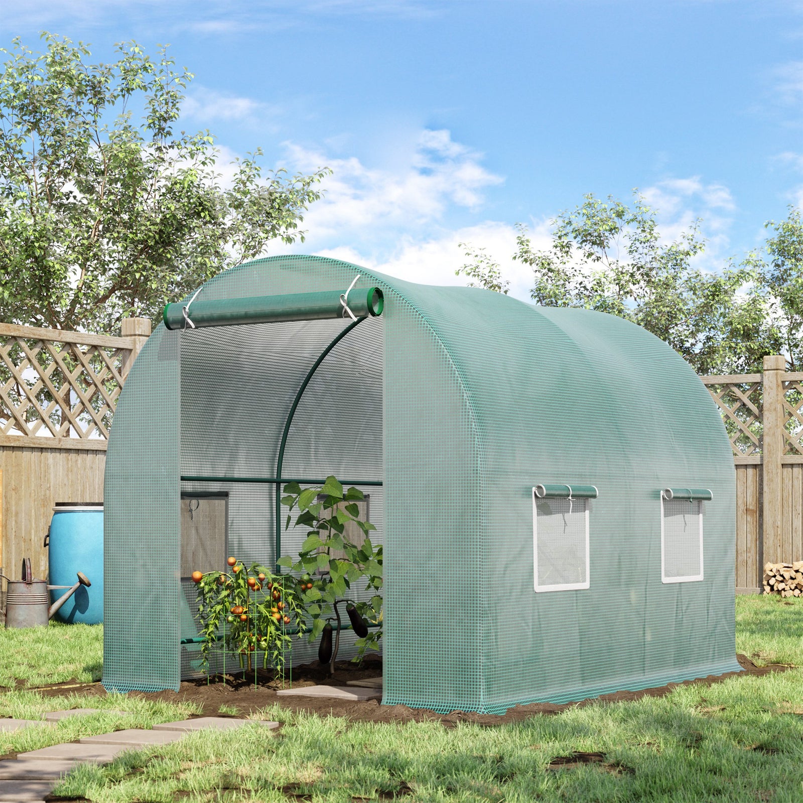 245 x 200cm Polytunnel Greenhouse - Green