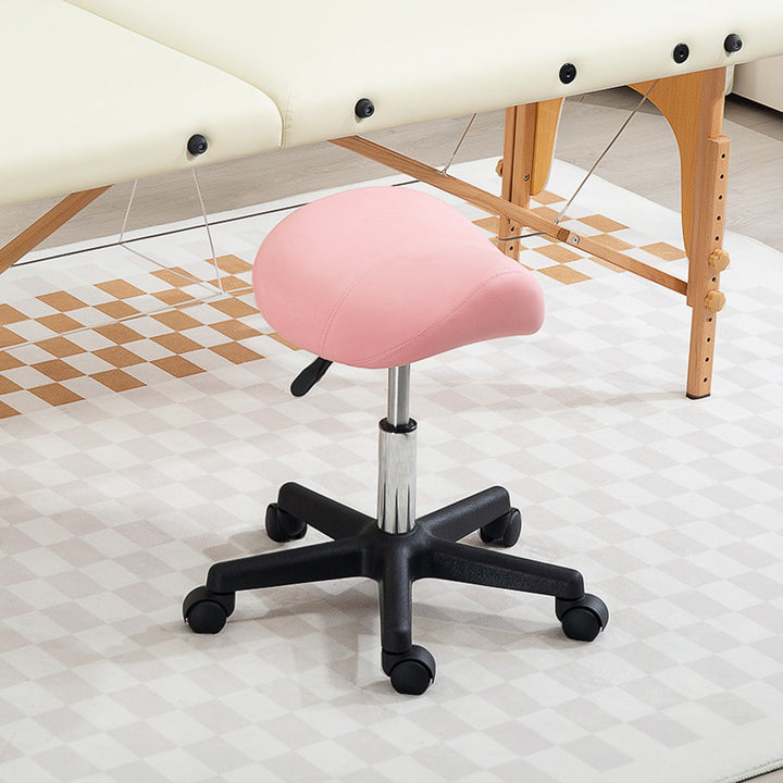 Saddle Stool, PU Leather Adjustable Rolling Salon Chair with Steel Frame for Massage, Spa, Beauty and Tattoo, Pink