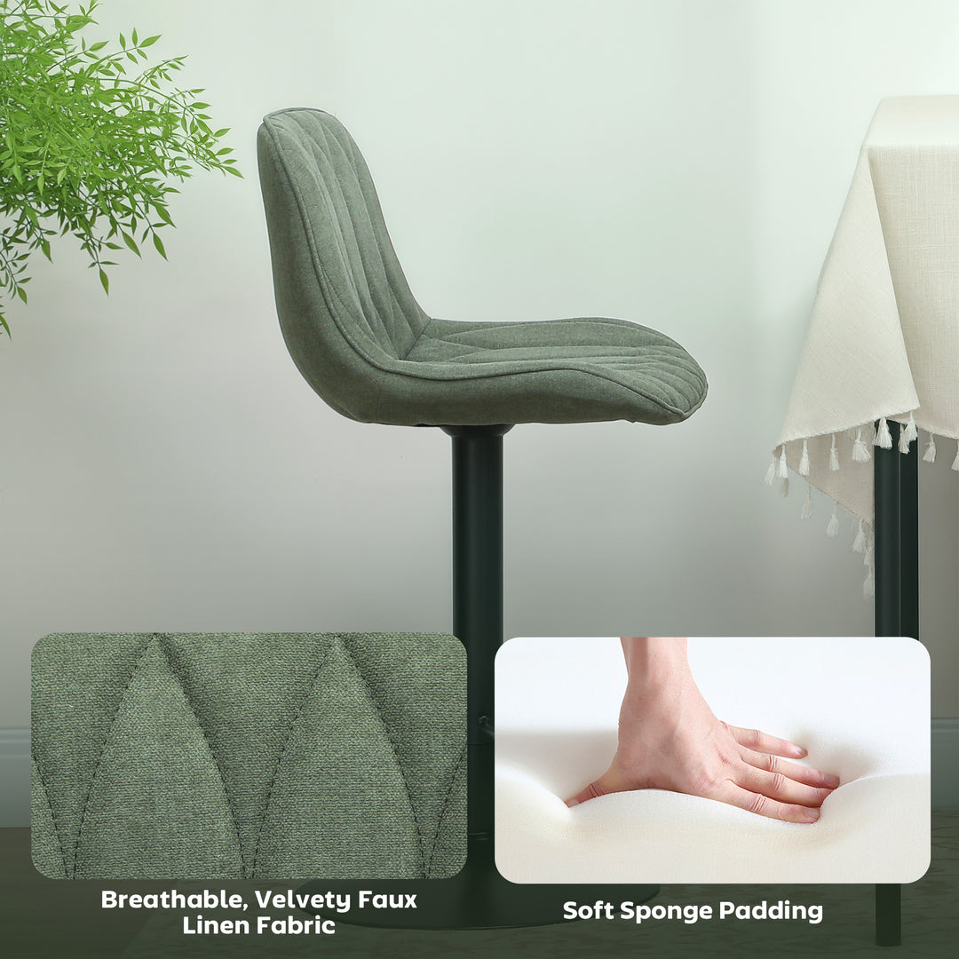 Set of Two Linen-Look Bar Stools - Green