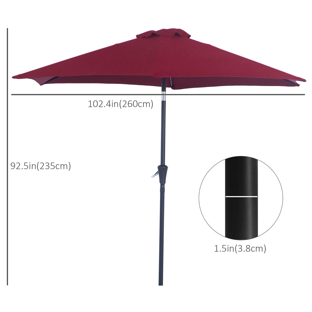 2.6M Garden Parasol Umbrella with Tilt and Crank, Outdoor Sun Parasol Sunshade Shelter with Aluminium Frame, Wine Red