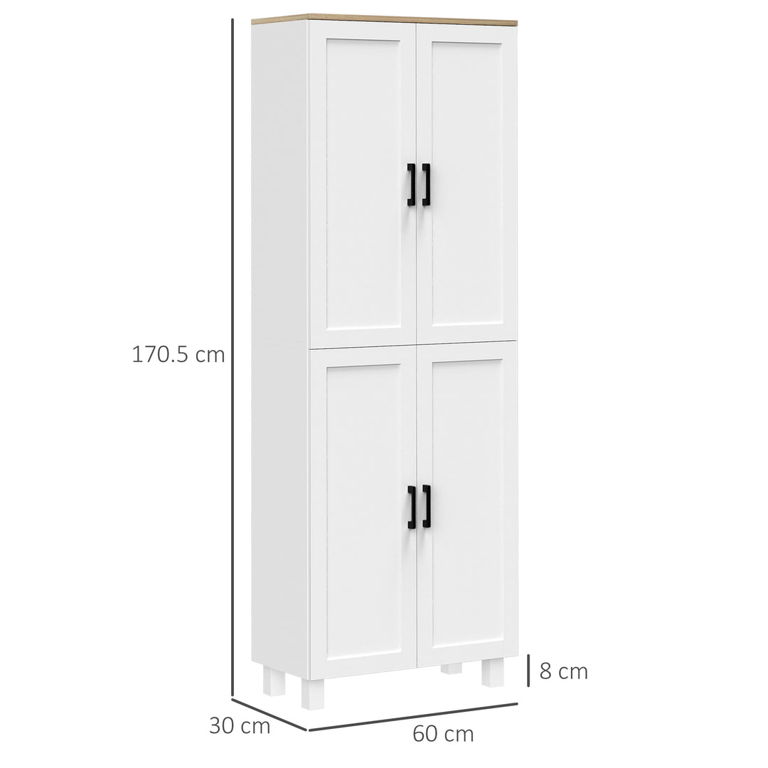 Freestanding Kitchen Cupboard, 4-Door Storage Cabinet Organizer with Adjustable Shelves White