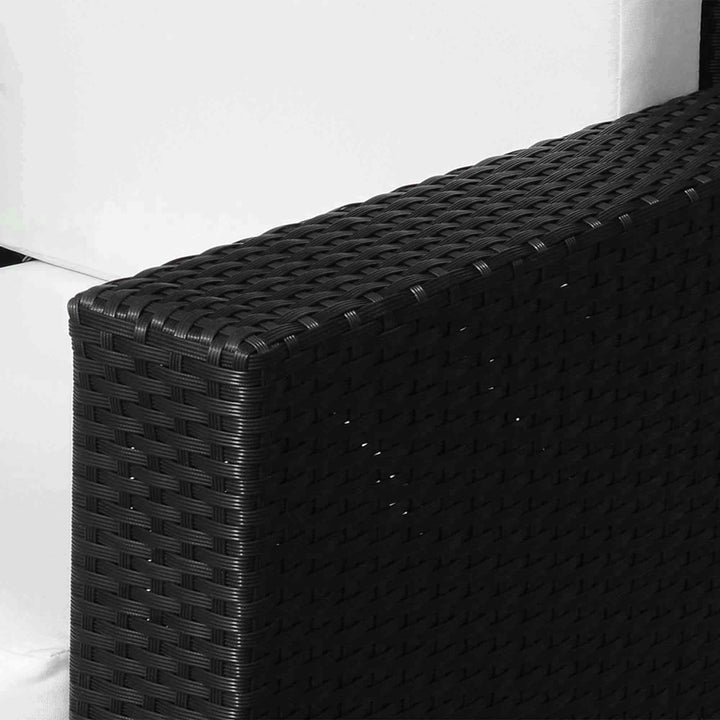 Single Seater Rattan Chair Sofa with 10 cm Thick Padded Cushion, All-Weather PE Wicker Weave Garden Armchair with Armrests, Black