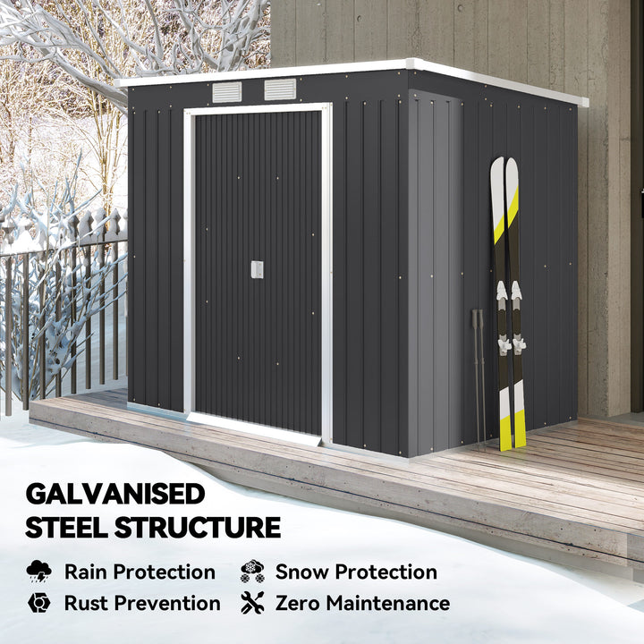 7 x 4ft Galvanised Steel Garden Shed, with Foundation Kit - Dark Grey