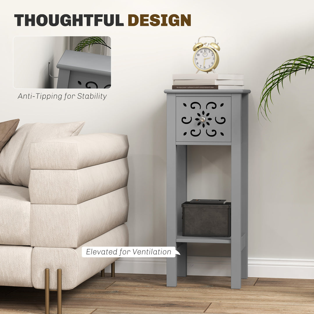Set of Two Elegant Floral Cut-Out Side Tables - Grey