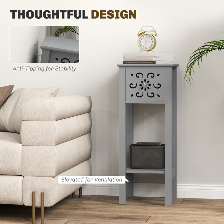 Set of Two Elegant Floral Cut-Out Side Tables - Grey