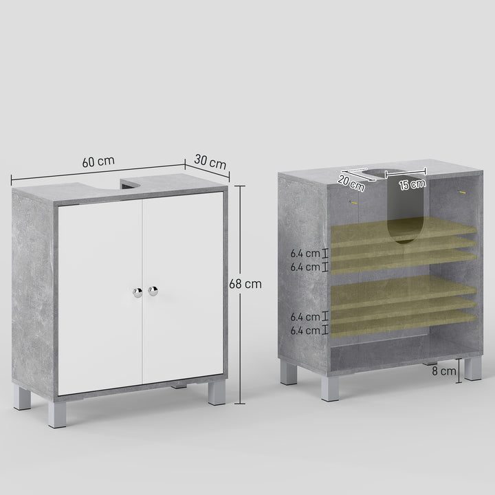 Under Sink Cabinet, Bathroom Vanity Unit, Storage Cupboard with Adjustable Shelves, White and Grey