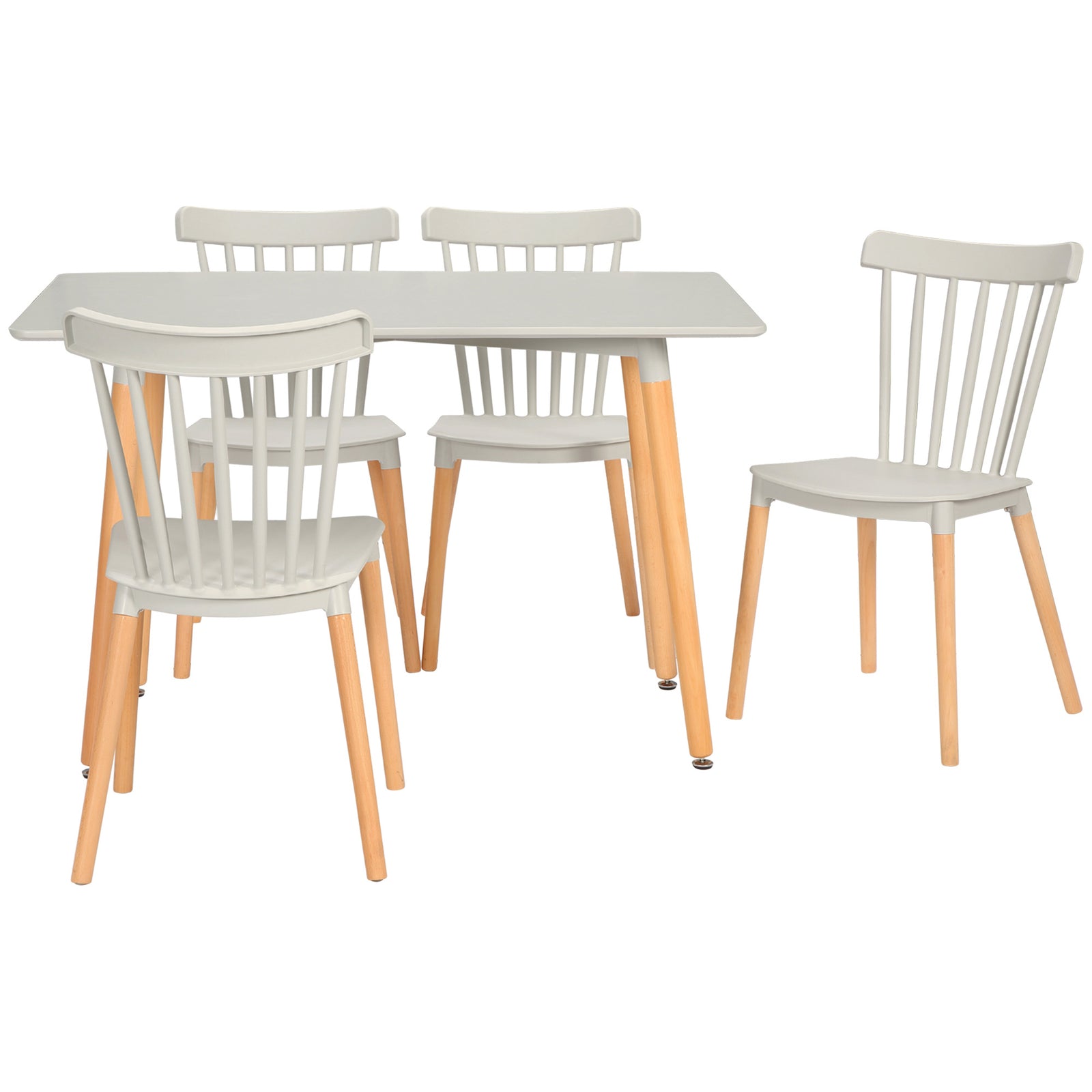 5 Piece Dining Table Set with Beech Wood Legs, Space Saving Table and 4 Chairs for Small Kitchens, Grey