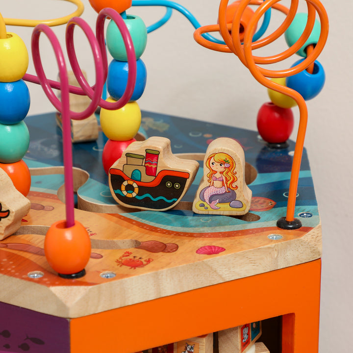 MCL Wooden Activity Cube, Baby Toys with Bead Maze, Pattern Sorter for Toddlers Boys and Girls 18+ Months