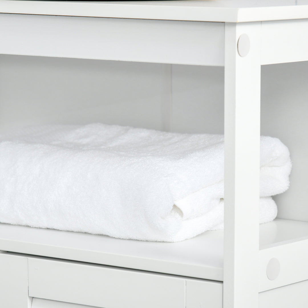 Bathroom Storage Unit Cabinet with Open Storage Shelf, Freestanding Floor Cabinet Organizer with 2 Doors for Living Room Kitchen Entryway, White