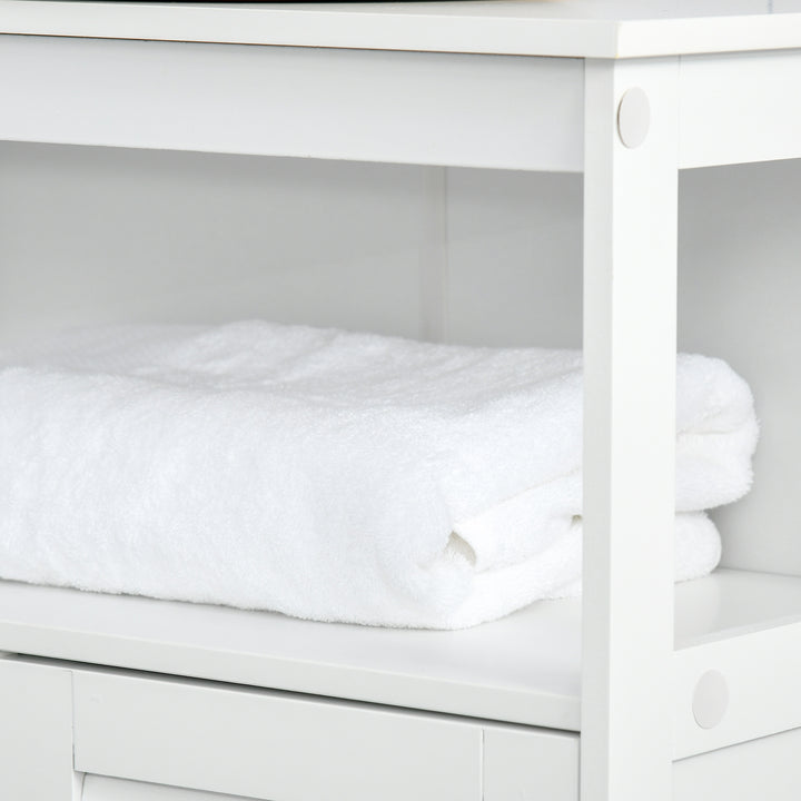 Bathroom Storage Unit Cabinet with Open Storage Shelf, Freestanding Floor Cabinet Organizer with 2 Doors for Living Room Kitchen Entryway, White