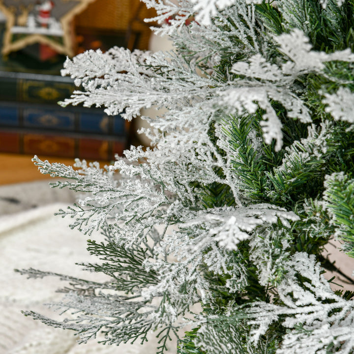 7 Ft Pencil Snow Flocked Artificial Christmas Tree with Realistic Cypress Branches, Auto Open, Green