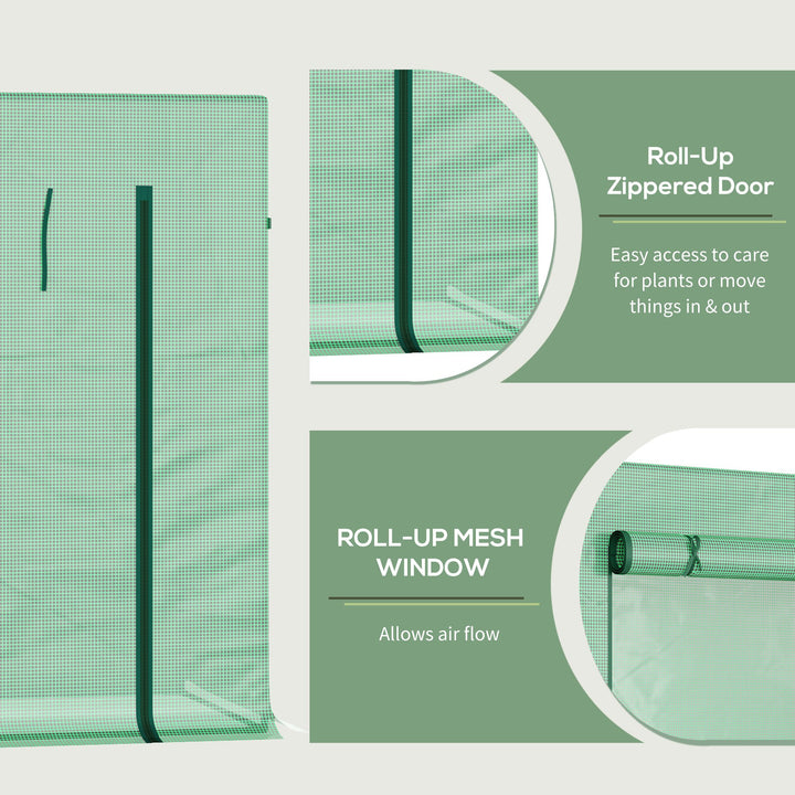 MCL Small Walk-in Garden Greenhouse with Steel Frame, Large Roll-up Door and Windows, 200Lx76Wx168Hcm, Green