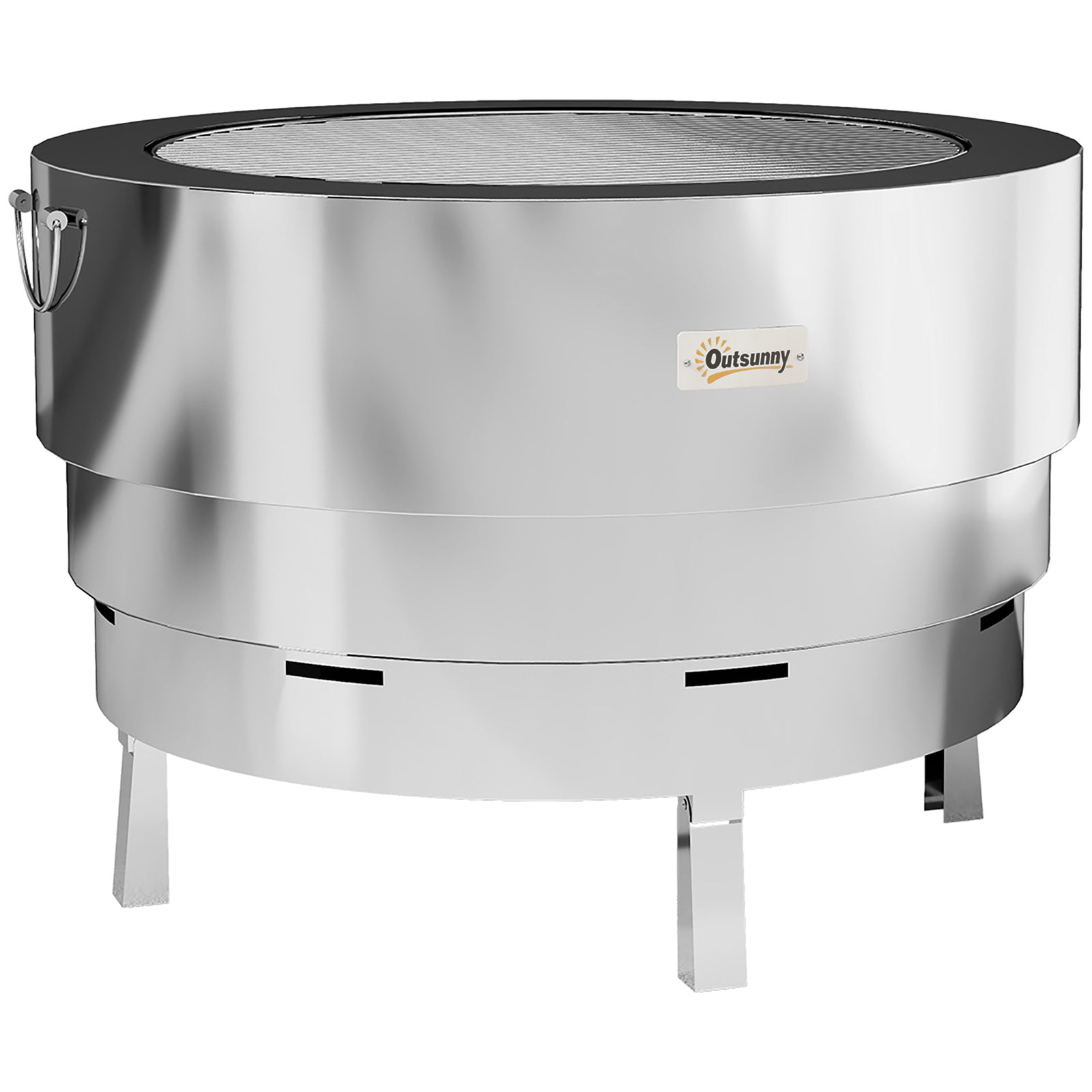 Stainless Steel Wood-burning Fire Pit with Fire Poker - Silver