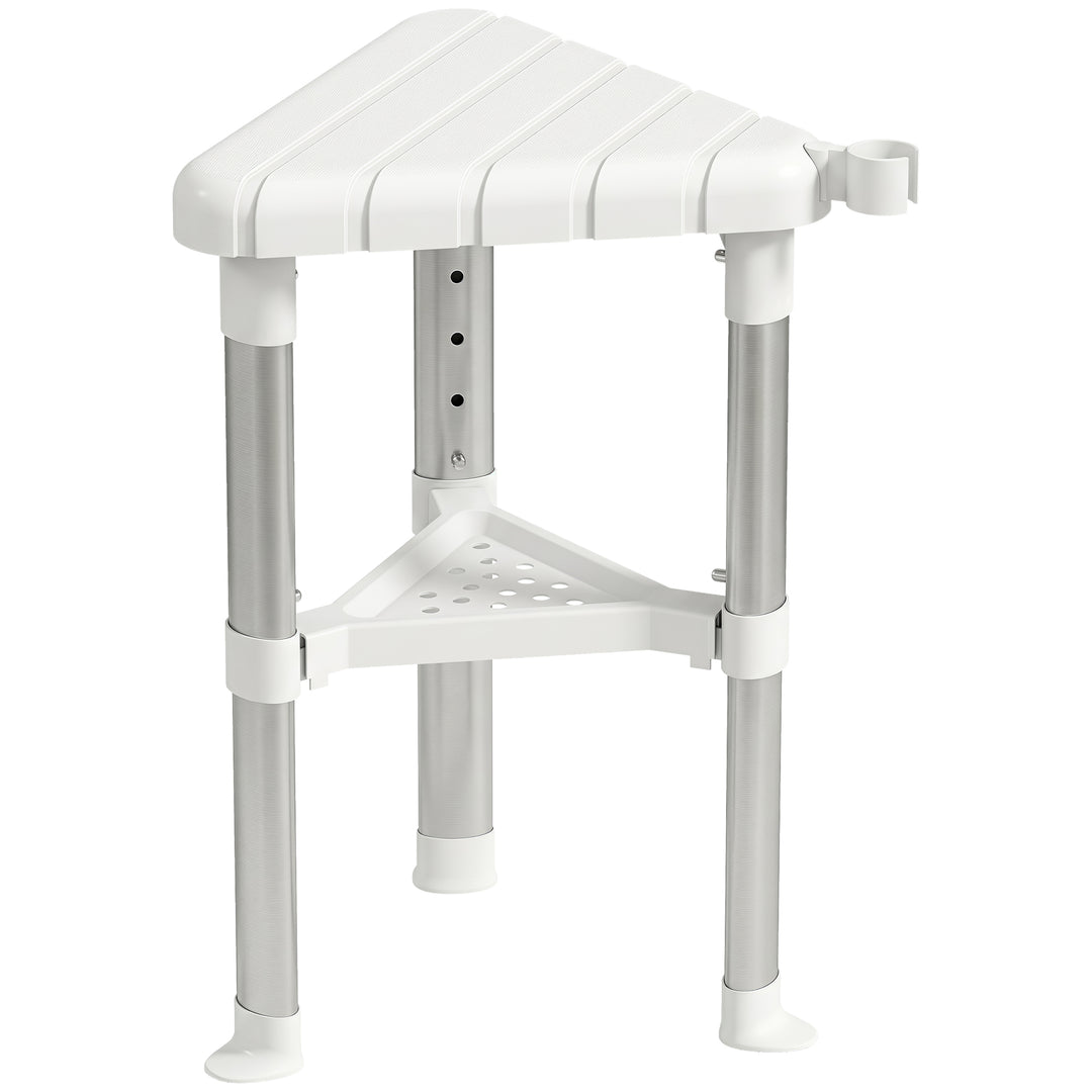 Shower Stool, Aluminium Alloy Corner Shower Chair with Storage Shelf a