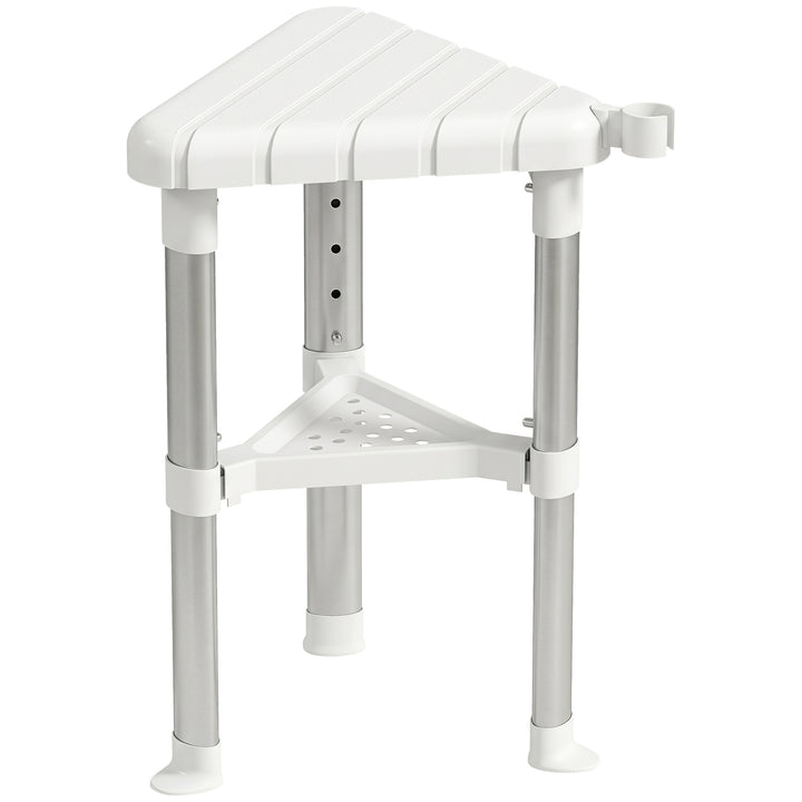 Shower Stool, Aluminium Alloy Corner Shower Chair with Storage Shelf a