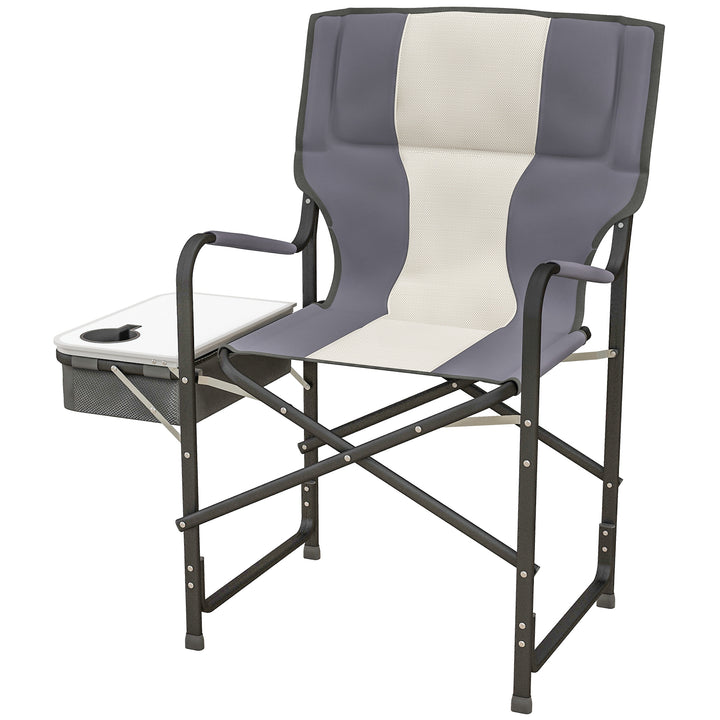 Outsunny Aluminium Director's Chair: Portable Outdoor Chair with Side Table, Cup Holder & Cooler Bag, Grey | Aosom UK