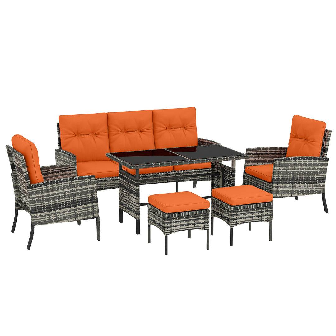 6 Pieces Rattan Garden Furniture Set with Dining Table and Cushions, O