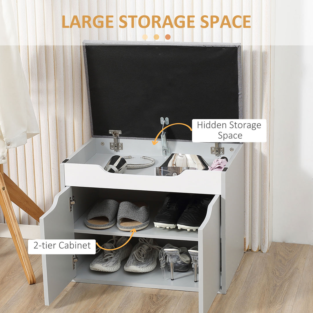 Shoe Bench with Cushion, Modern Storage Bench with Padded Seat, 2-tier Cabinet, Hidden Storage, Adjustable Shelf for Living Room and Entryway, Light Grey