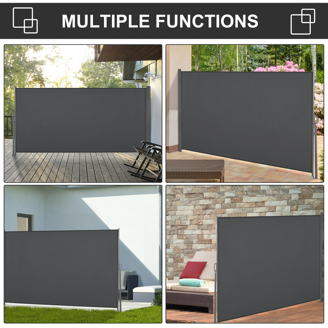 Retractable Sun Side Awning Screen Fence Patio Garden Wall Balcony Screening Panel Outdoor Blind Privacy Divider (3x1.6M, Grey)