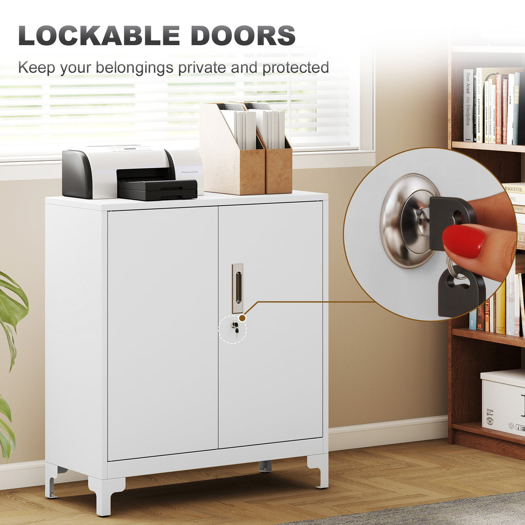 Lockable Metal Filing Cabinet, 2-Tier Storage Cupboard with Double Doo