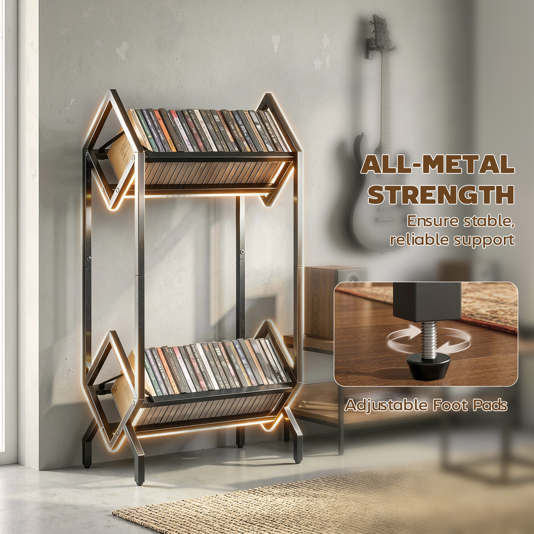 50 CD Storage Rack, 2-Tier Metal CD Storage Unit, Free Standing, Easy 