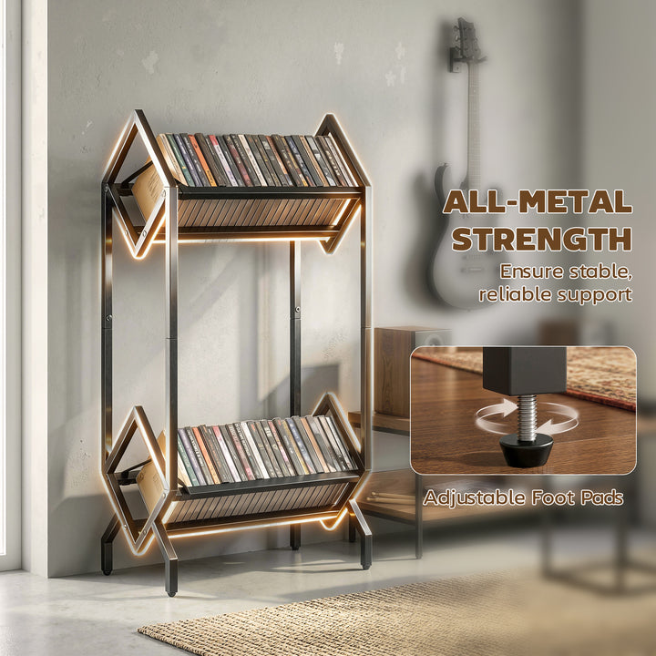 50 CD Storage Rack, 2-Tier Metal CD Storage Unit, Free Standing, Easy 