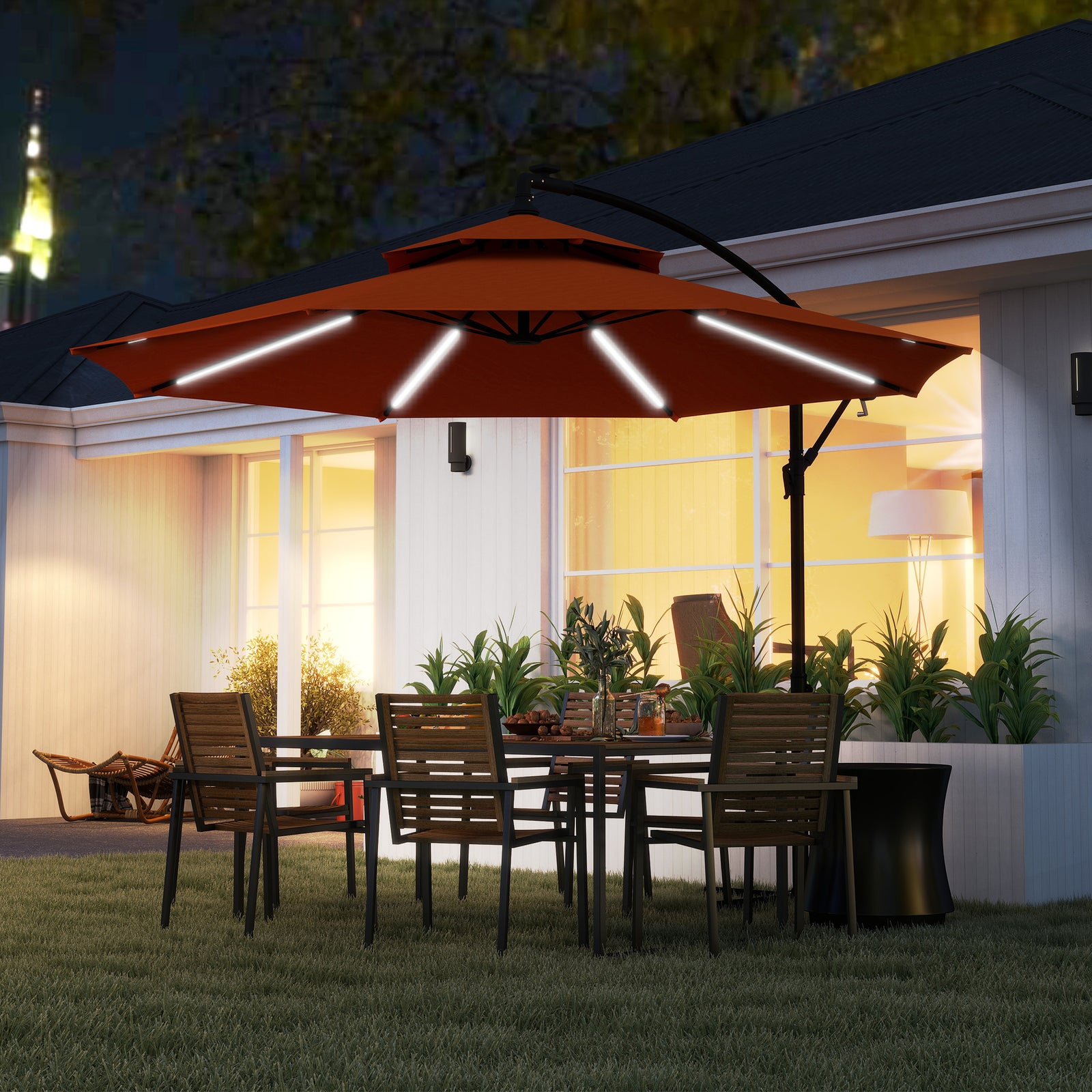 3m LED Light Overhanging Parasol - Orange