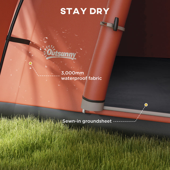 3000mm Waterproof Camping Tent for 5-6 Man, Family Tent with Porch and Sewn in Groundsheet, Portable with Bag, Orange