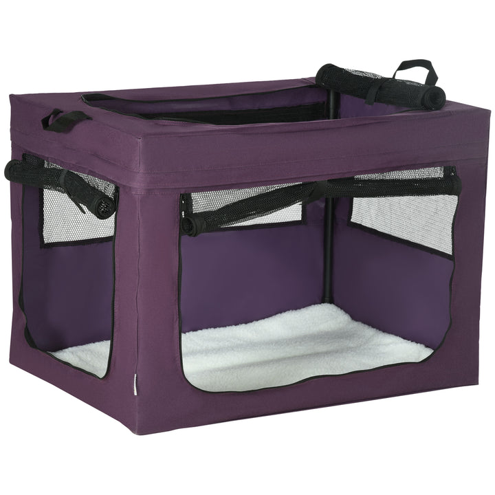 PawHut Foldable Pet Carrier for Small and Medium Dogs, Portable Cat Carrier, Spacious and Comfortable, 79.5 x 57 x 57 cm, Purple | Aosom UK