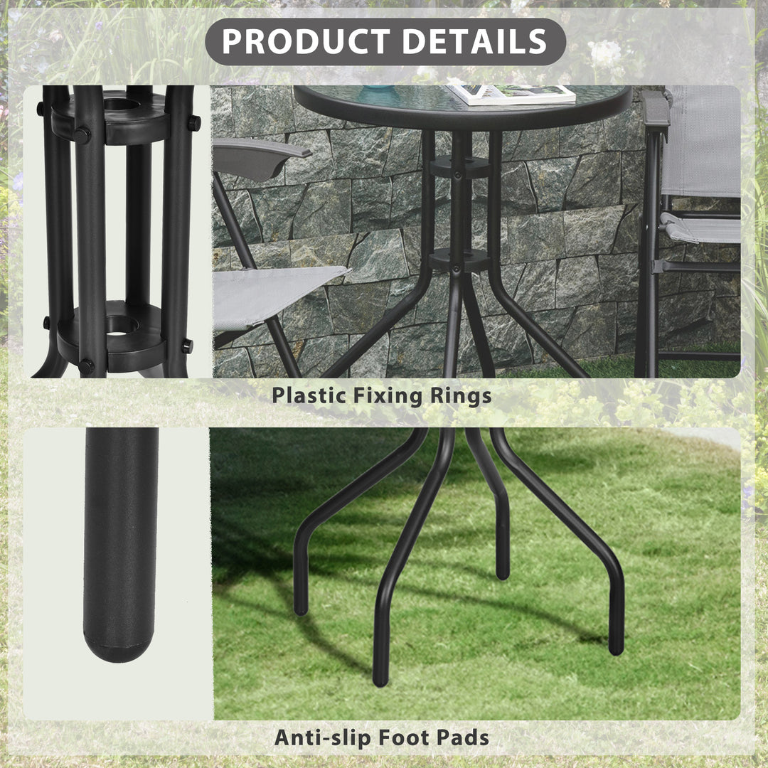 Bistro Coffee Table Outdoor Tempered Glass Top Table Garden Round Dining Table - 60cm Diameter