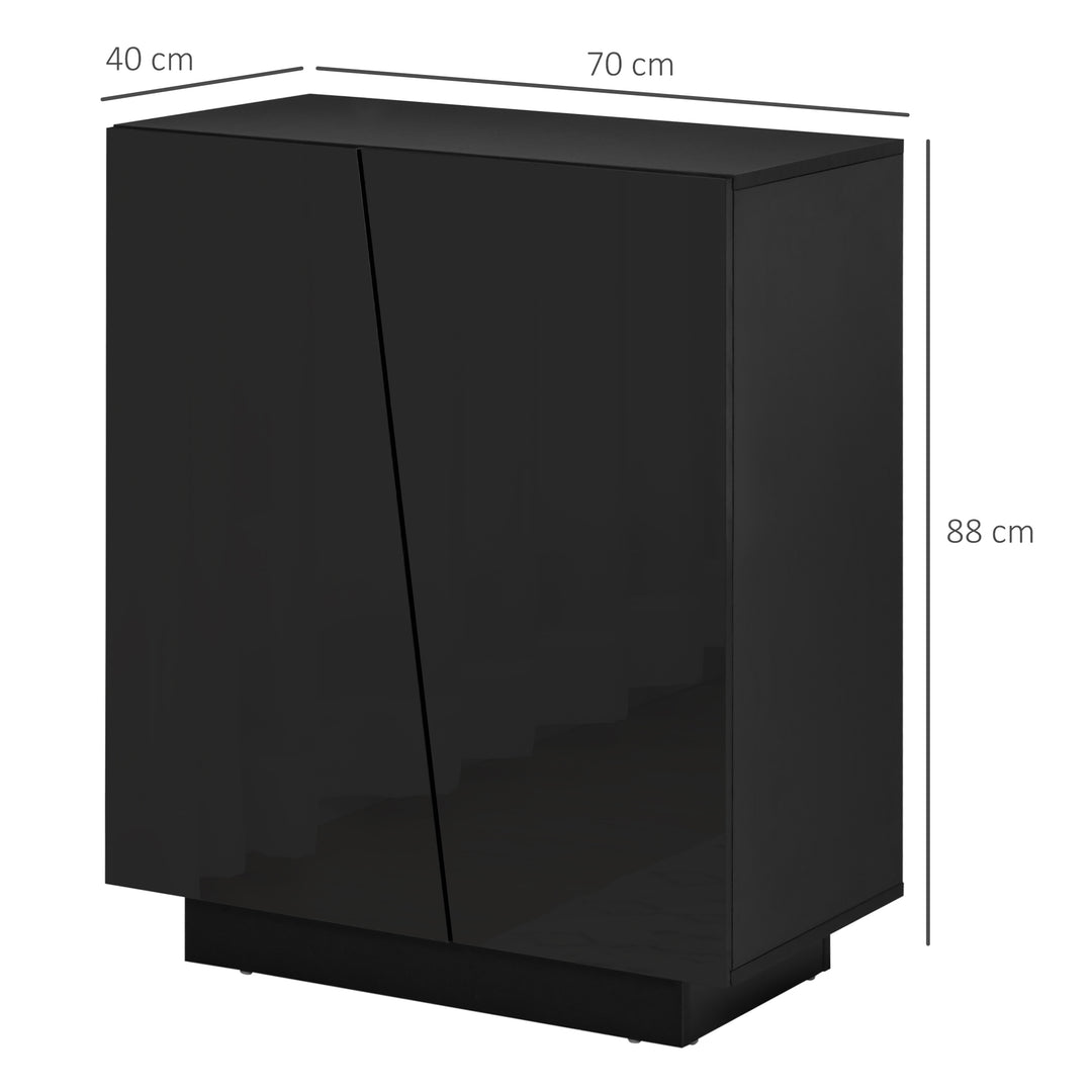 HOMCOM Bedroom Freestanding Cabinet, Wooden High Gloss Sideboard, Storage Cupboard with Adjustable Shelves, Black