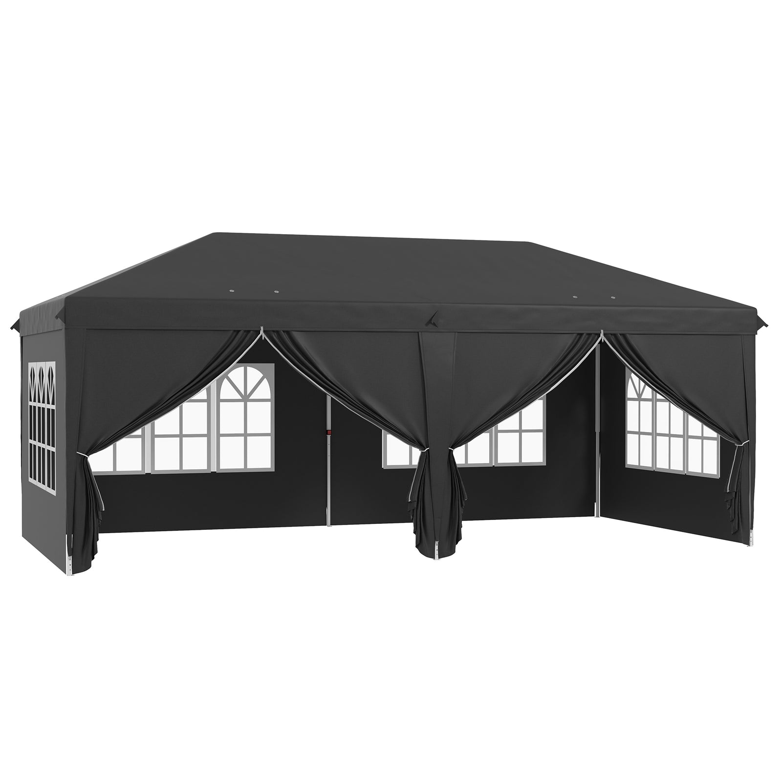 3 x 6 m Pop Up Gazebo with Sides and Windows, Height Adjustable Wedding Camping Party Tent Canopy Marquee with Storage Bag for Garden, Event, Black