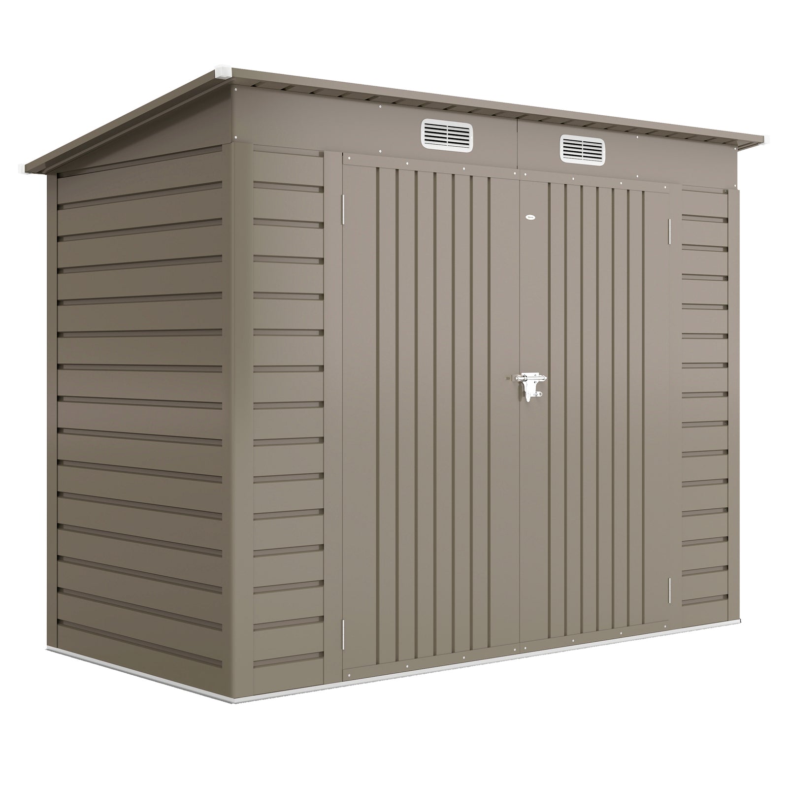 3.7 x 7.9ft Galvanised Steel Shed, with Latched Door and Padlock - Light Grey