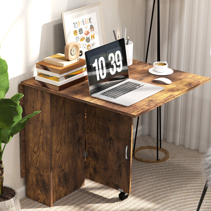 80-140 cm Folding Dining Table for 4-6 People, Drop Leaf Table with 2-