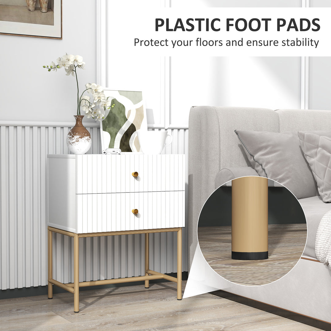 Elegant Two-Drawer Bedside Table - White