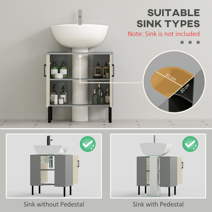 Under Sink Cabinet, Bathroom Vanity Unit, Storage Cupboard with Double Doors and Storage Shelves, 60x30x60cm, Natural