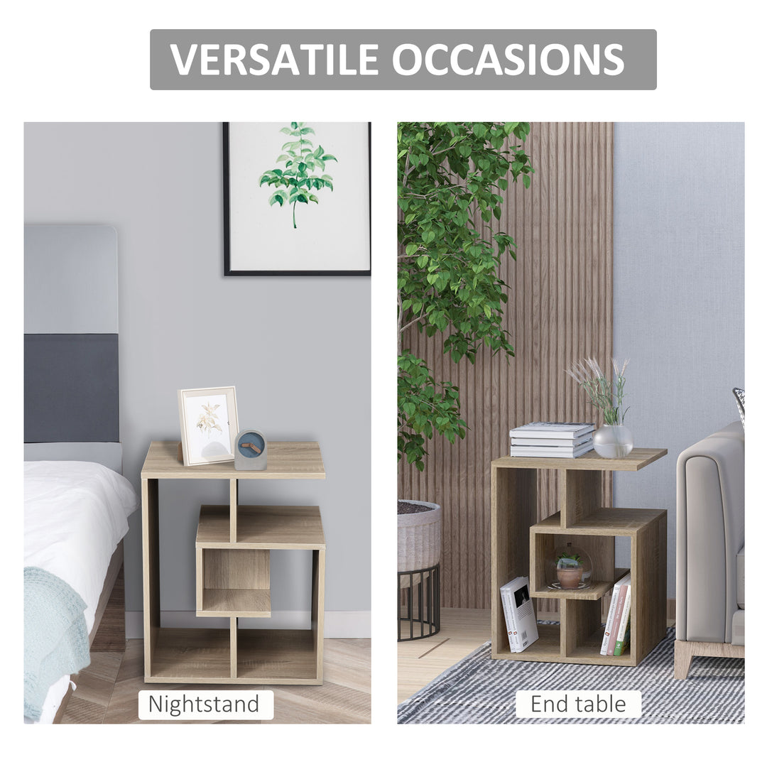 Side Table, 3 Tier End Table with Open Storage Shelves for Living Room, Bedroom, Oak