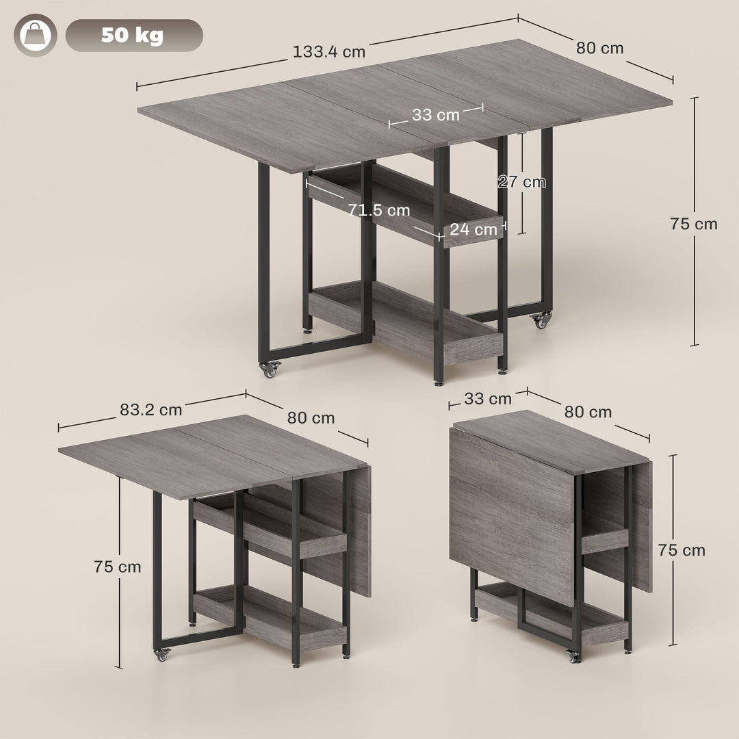 Four-Person Drop Leaf Table - Grey Wood-Effect