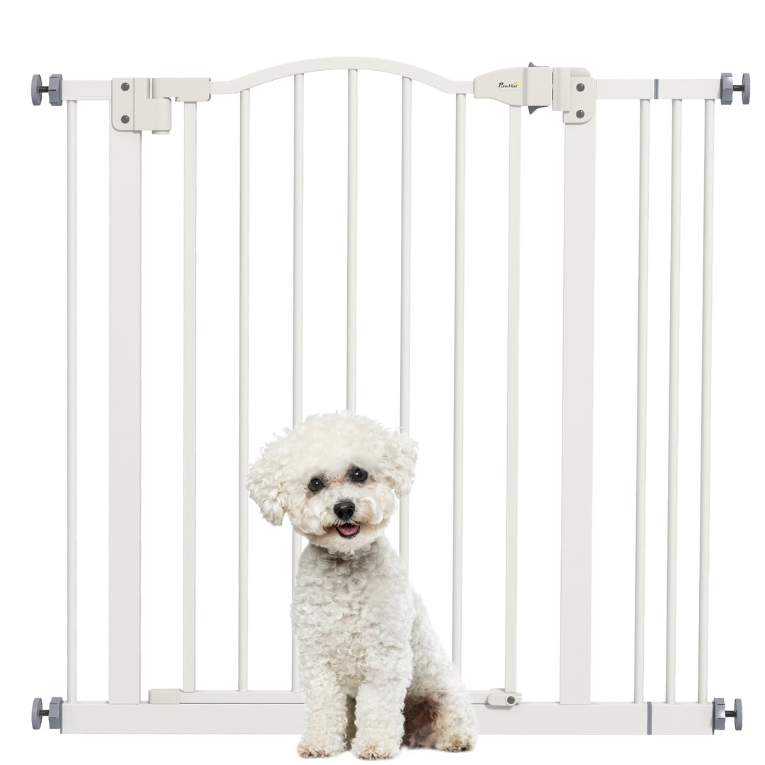 Metal 74-87cm Adjustable Pet Gate Safety Barrier w/ Auto-Close Door White
