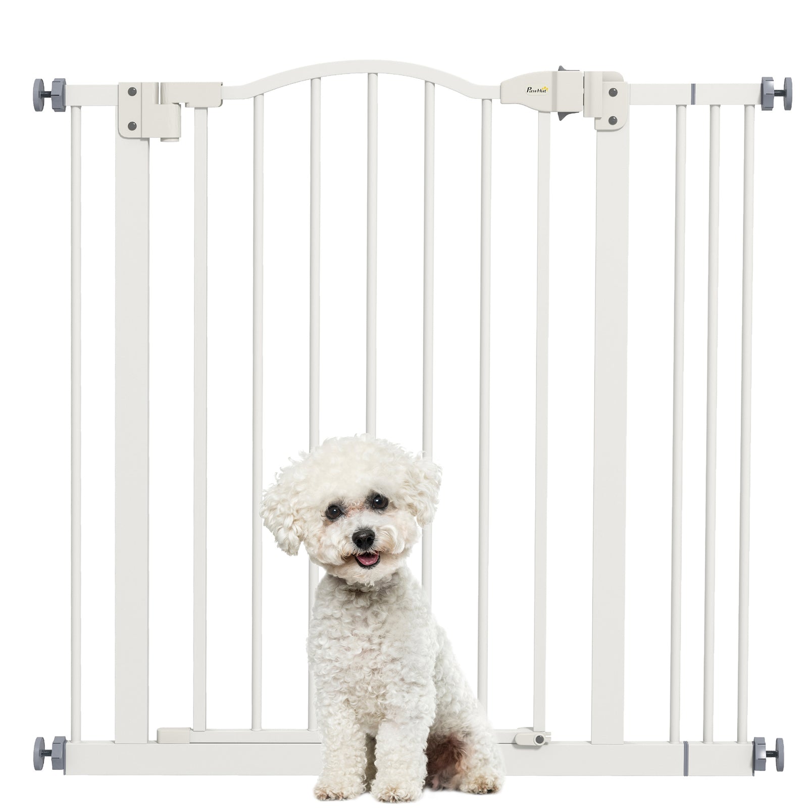 Metal 74-87cm Adjustable Pet Gate Safety Barrier w/ Auto-Close Door White