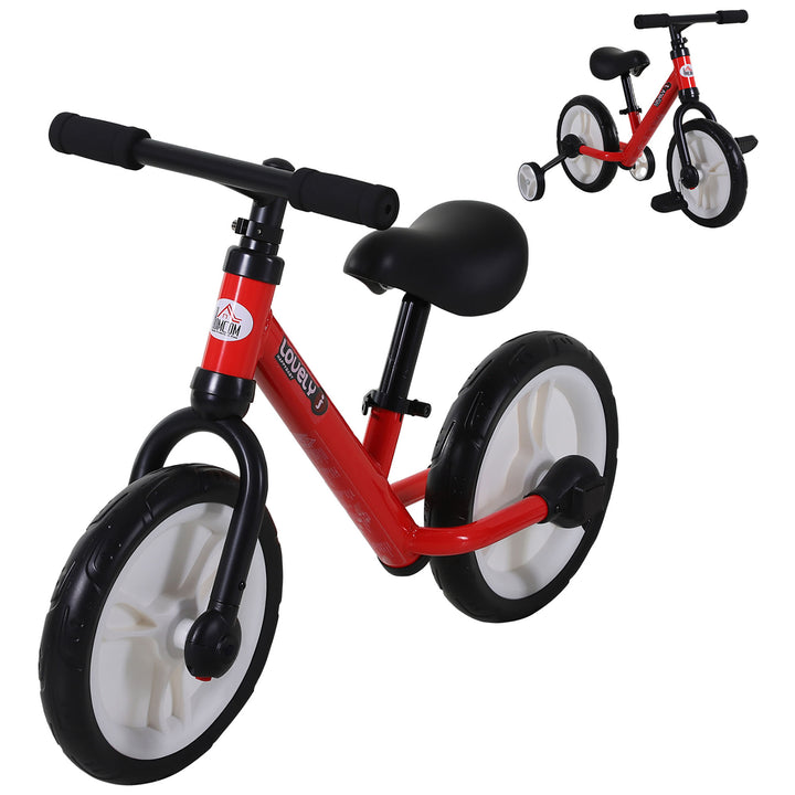 HOMCOM Toddler Balance Bike: Durable PP Frame with Removable Stabilisers, Vibrant Red | Aosom UK