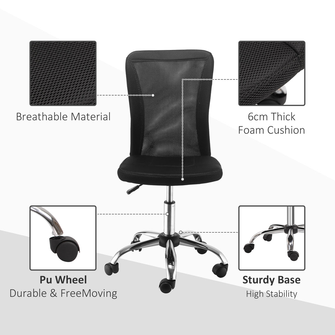 Office Chair, Armless Desk Chair, Adjustable Computer Swivel Chair with Rolling Wheels and Mesh Back for Home Work Study, Black