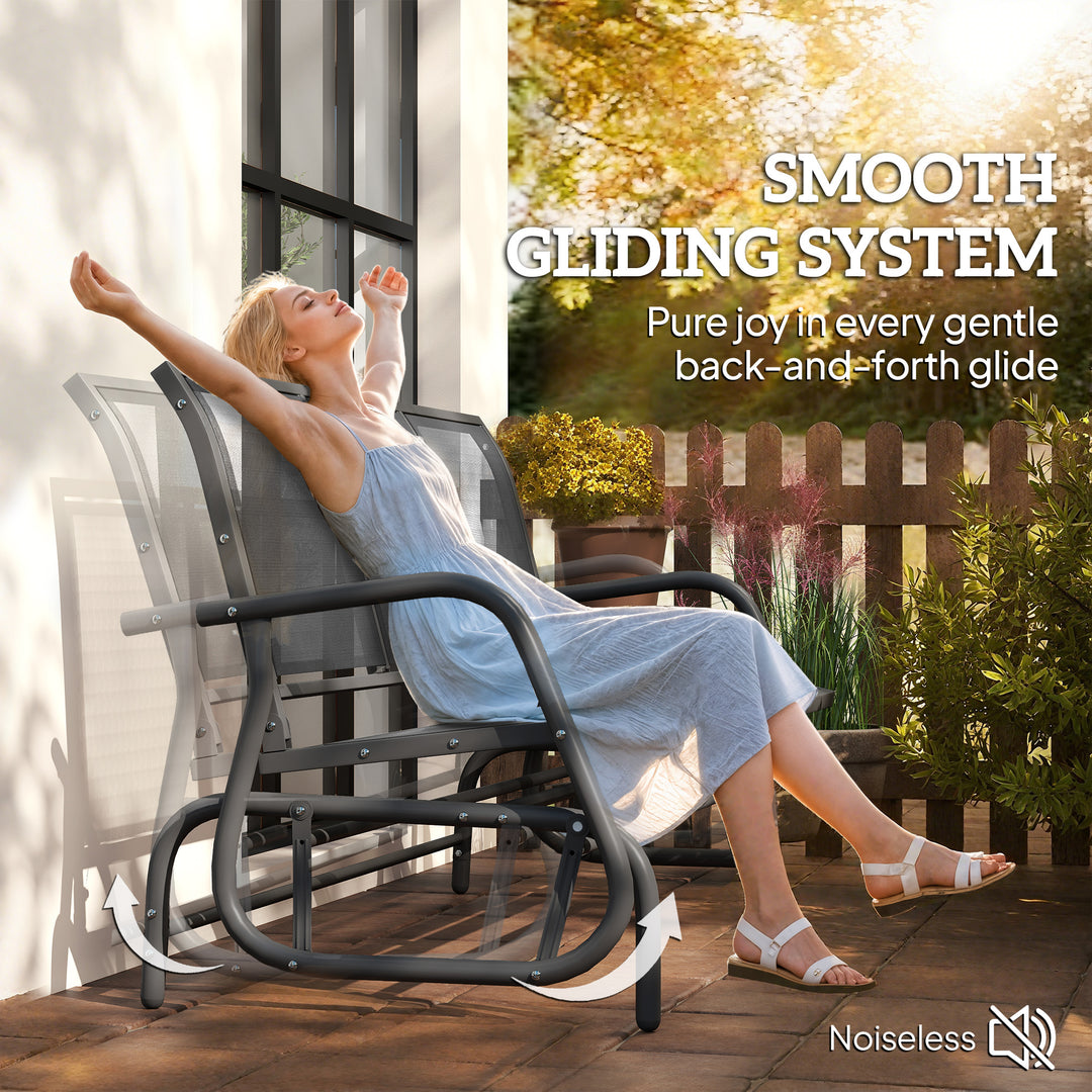 MCL 3-Seat Glider Rocking Chair for 3 People Garden Bench Patio Furniture Metal Frame, Grey