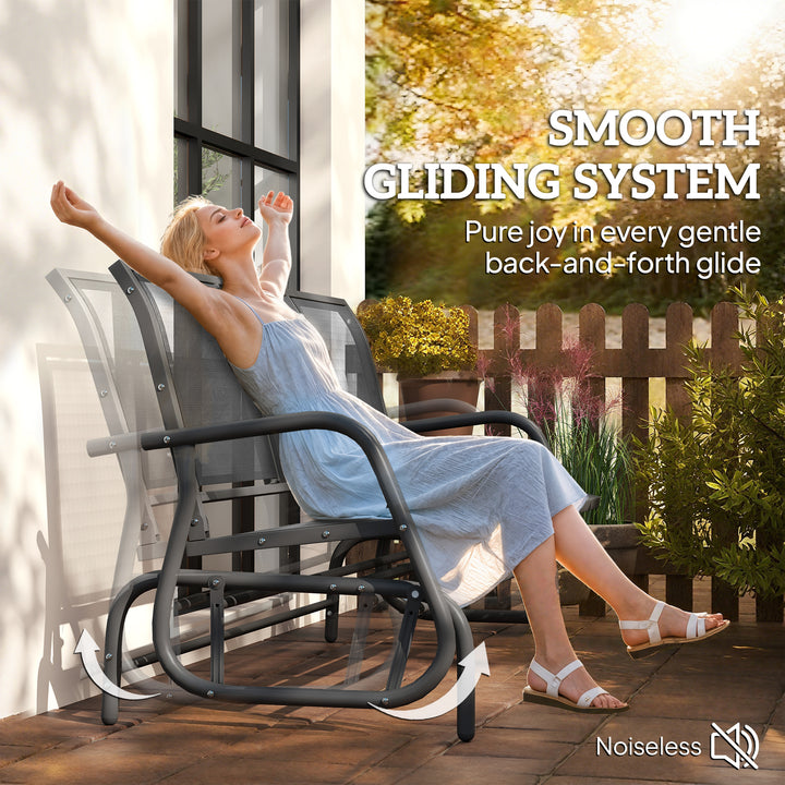 MCL 3-Seat Glider Rocking Chair for 3 People Garden Bench Patio Furniture Metal Frame, Grey