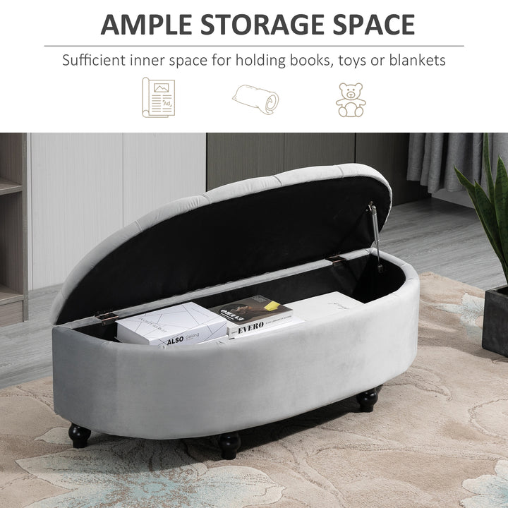 Semi-Circle Ottoman Storage Bench, Bed End Bench, Tufted Upholstered Window Seat Footrest Stool with Rubberwood Legs for Bedroom & Entryway, 120 x 46 x 42 cm, Light Grey