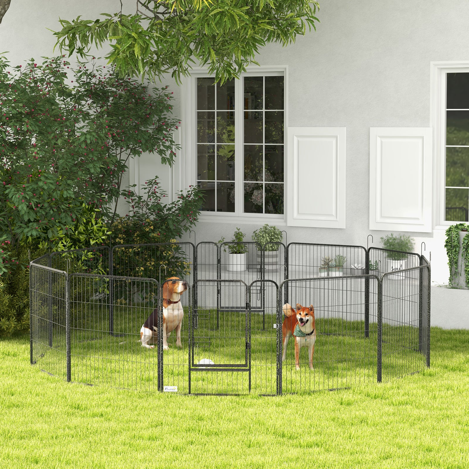 12 Panels Heavy Duty Puppy Playpen, for Small Dogs, Indoor and Outdoor Use - Silver